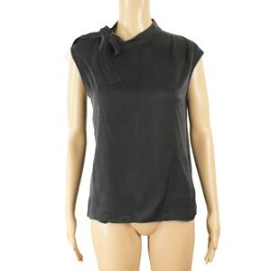 Vintage Alberta Ferretti Silk Charcoal Grey Sleeveless Silk Tie Detail Top